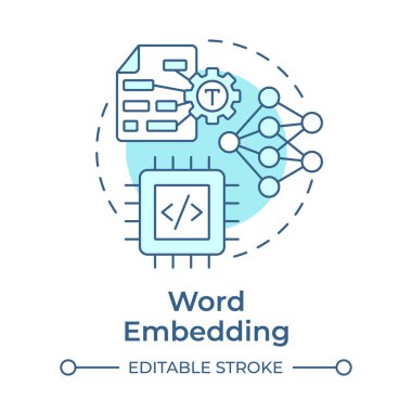 Yumuşak mavi konsept ikonu gömülü kelime. Anlamsal ilişkileri metinde yakalamak. Üretken yapay zeka gelişimi. Yuvarlak şekil çizimi. Soyut bir fikir. Grafik tasarımı. Makalede kullanması kolay