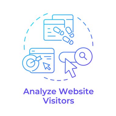 Web sitesi ziyaretçileri mavi gradyan konsept simgesini analiz et. Çevrimiçi müşterilerin davranış ve nüfus grafikleri. Yuvarlak şekil çizimi. Soyut bir fikir. Grafik tasarımı. Sunumda kullanması kolay