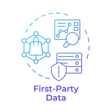 First party data blue gradient concept icon. Users interaction with company website analysis. Audience study. Round shape line illustration. Abstract idea. Graphic design. Easy to use in infographic clipart