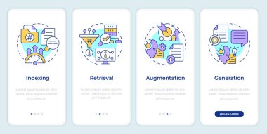 RAG, mobil uygulama ekranında. Doğrusal kavramlarla düzenlenebilir 4 basamaklı bilgi gezintisi grafikleri. UI, UX, GUI şablonu. Montserrat Yarı Kalın, Düzenli yazı tipleri