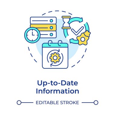 Up to date information multi color concept icon. Current data processing. Benefit of RAG AI technology. Round shape line illustration. Abstract idea. Graphic design. Easy to use in article clipart