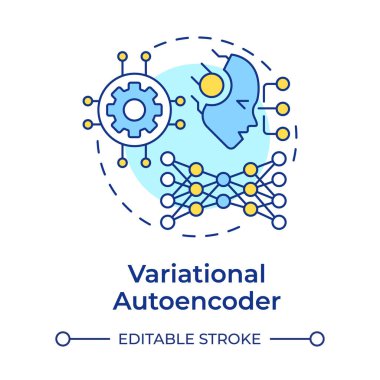 Değişik otomatik kodlayıcı çok renkli konsept simgesi. Orijinal veriye benzer yeni veriler oluştur. RAG teknolojileri. Yuvarlak şekil çizimi. Soyut bir fikir. Grafik tasarımı. Makalede kullanması kolay