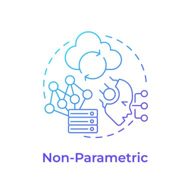 Parametrik olmayan bellek mavi gradyan konsept simgesi. İstatistiksel analizde göze çarpan bir yaklaşım. RAG geliştirme. Yuvarlak şekil çizimi. Soyut bir fikir. Grafik tasarımı. Makalede kullanması kolay