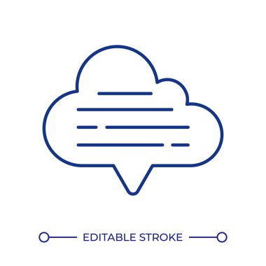 Yazılı veri bulutu RGB renk simgesi. Sanal depolamada bilgi paylaşımı. İletişim teknolojisi gelişimi. İzole vektör çizimi. Basit bir çizgi çizimi. Düzenlenebilir vuruş