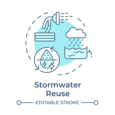 Stormwater yumuşak mavi konsept simgesini yeniden kullansın. Taşınmaz kullanım için yağmur suyu. Şehirlerde sıvı kaynaklar. Yuvarlak şekil çizimi. Soyut bir fikir. Grafik tasarımı. Makalede kullanması kolay