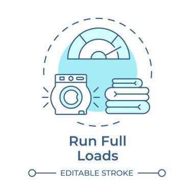 Run full loads soft blue concept icon. Dishwashers and washing machines effective usage. Water saving. Round shape line illustration. Abstract idea. Graphic design. Easy to use in article clipart