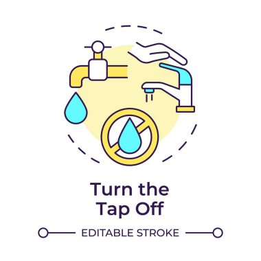 Çok renkli konsept simgesini kapat. Evde su tasarrufu. Sıvı kaynakların aşırı tüketimi. Yuvarlak şekil çizimi. Soyut bir fikir. Grafik tasarımı. Makalede kullanması kolay