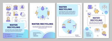 Water recycling blue circle brochure template. Environment conservation. Natural sources. Leaflet design with linear icons. Editable 4 vector layouts. Arial-Bold, Myriad Pro-Regular fonts used clipart