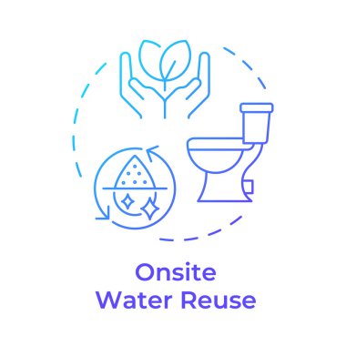 Yerleşim yerindeki su mavi gradyan konsept simgesini yeniden kullanıyor. Atık su işleme ve geri dönüşüm. Sıvı tedavi süreci. Yuvarlak şekil çizimi. Soyut bir fikir. Grafik tasarımı. Kitapçıkta kullanması kolay