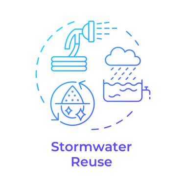 Stormwater mavi gradyan konsept simgesini yeniden kullansın. Taşınmaz kullanım için yağmur suyu. Şehirlerde sıvı kaynaklar. Yuvarlak şekil çizimi. Soyut bir fikir. Grafik tasarımı. Makalede kullanması kolay