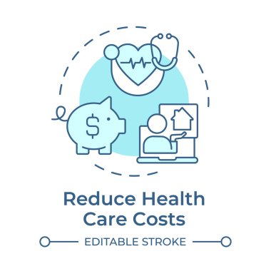 Sağlık hizmetlerinin azaltılması, yumuşak mavi kavram ikonu maliyetleri. Tıbbi hizmet için daha düşük fiyatlar. Teleksağlığın faydaları. Yuvarlak şekil çizimi. Soyut bir fikir. Grafik tasarımı. Kitapçıkta kullanması kolay