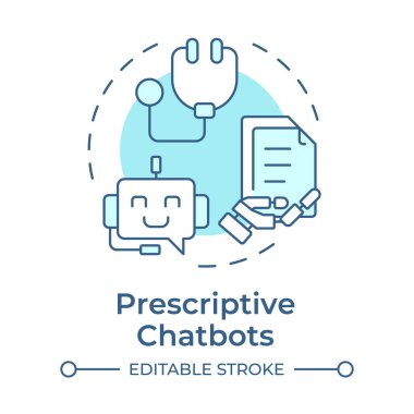 Reçeteli sohbet robotları. Yumuşak mavi konsept ikonu. İnternet üzerinden tıbbi danışmanlık. Teletıp teknolojisi. Yuvarlak şekil çizimi. Soyut bir fikir. Grafik tasarımı. Sunumda kullanması kolay