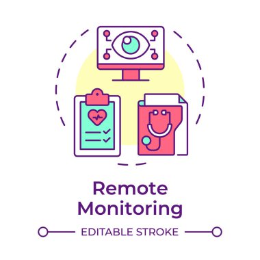 Uzaktan hasta izleme çok renkli konsept simgesi. Sağlık ölçümleri izleme teknolojisi. Tele-sağlık işi. Yuvarlak şekil çizimi. Soyut bir fikir. Grafik tasarımı. Sunumda kullanması kolay