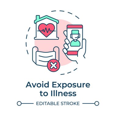 Hastalık çok renkli konsept ikonuna maruz kalmaktan kaçının. Bulaşıcı hastalıklar önler. Teleksağlığın faydaları. Yuvarlak şekil çizimi. Soyut bir fikir. Grafik tasarımı. Sunumda kullanması kolay