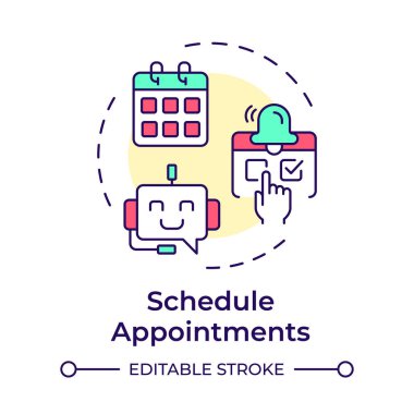Randevuları ayarla. Çok renkli konsept simgesi. Doktora gitmeyi planlıyorum. Sağlık hizmeti sohbet robotu vakası. Yuvarlak şekil çizimi. Soyut bir fikir. Grafik tasarımı. Kitapçıkta kullanması kolay