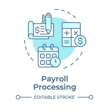 Payroll processing soft blue concept icon. Calculating employees wages. Human resource information system. Round shape line illustration. Abstract idea. Graphic design. Easy to use in presentation clipart