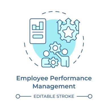 Çalışan performans yönetimi yumuşak mavi konsept simgesi. İşçilerin verimliliğini arttırmak. İK süreci. Yuvarlak şekil çizimi. Soyut bir fikir. Grafik tasarımı. Broşürde kullanması kolay