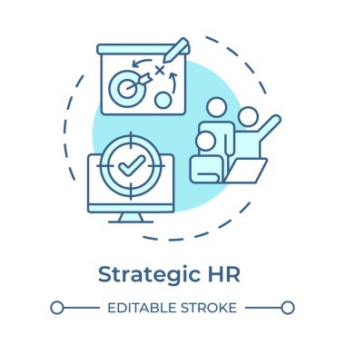 Stratejik HR yumuşak mavi konsept ikonu. Etkili şirket işgücü yönetimi. İK süreci entegrasyonu. Yuvarlak şekil çizimi. Soyut bir fikir. Grafik tasarımı. Sunumda kullanması kolay