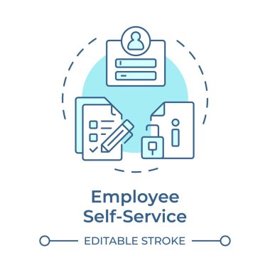 Çalışan self-servis yumuşak mavi konsept simgesi. Kişisel verilere erişmek için dijital platform. Operasyonel İK. Yuvarlak şekil çizimi. Soyut bir fikir. Grafik tasarımı. Broşürde kullanması kolay