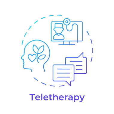 Teleoterapi mavi gradyan konsept simgesi. Akıl sağlığı ve danışmanlık hizmetleri. TeleHealth uygulaması. Yuvarlak şekil çizimi. Soyut bir fikir. Grafik tasarımı. Sunumda kullanması kolay