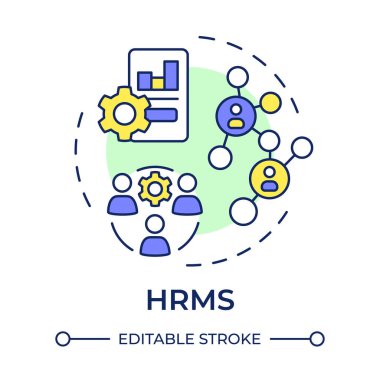 HCM multi color concept icon. Human capital management. Corporate employees regulation technology. Round shape line illustration. Abstract idea. Graphic design. Easy to use in presentation clipart