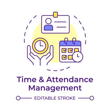 Çalışan veri yönetimi çok renkli konsept simgesi. Veritabanı deposu. İnsan kaynakları bilgi sistemi. Yuvarlak şekil çizimi. Soyut bir fikir. Grafik tasarımı. Sunumda kullanması kolay