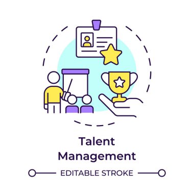 Çalışanların yaşam döngüsü çok renkli konsept simgesi. Başlangıçtan ayrılış aşamalarına kadar. İK süreci. Yuvarlak şekil çizimi. Soyut bir fikir. Grafik tasarımı. Sunumda kullanması kolay