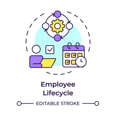 Çalışan performans yönetimi çok renkli konsept simgesi. İşçilerin verimliliğini arttırmak. İK süreci. Yuvarlak şekil çizimi. Soyut bir fikir. Grafik tasarımı. Broşürde kullanması kolay