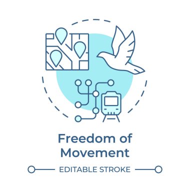 Hareket özgürlüğü yumuşak mavi konsept simgesi. Şehir ulaşımı, ulaşım. Seyrüsefer, seyahat. Yuvarlak şekil çizimi. Soyut bir fikir. Grafik tasarımı. Bilgide ve sunumda kullanması kolay