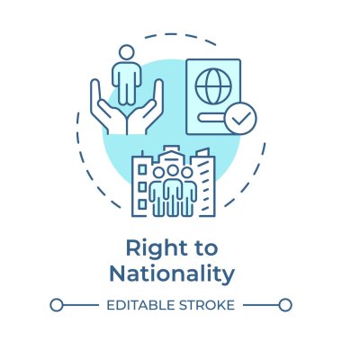 Ulusal sağ yumuşak mavi konsept ikonu. İnsanlık onuru, vatandaşlık. Etnik köken, kültür. Yuvarlak şekil çizimi. Soyut bir fikir. Grafik tasarımı. Bilgide ve sunumda kullanması kolay
