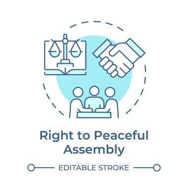 Barışçıl toplantı sağ yumuşak mavi konsept simgesi. İnsan hakları, sosyal hareket. Yuvarlak şekil çizimi. Soyut bir fikir. Grafik tasarımı. Bilgide ve sunumda kullanması kolay