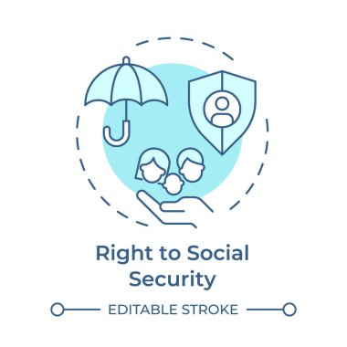 Sosyal güvenlik sağ yumuşak mavi konsept ikonu. Devlet maliyesi, sigorta poliçesi. Yuvarlak şekil çizimi. Soyut bir fikir. Grafik tasarımı. Bilgide ve sunumda kullanması kolay