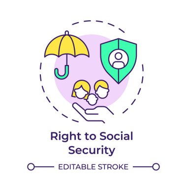 Sosyal güvenlik hakkı çok renkli konsept ikonu. Devlet maliyesi, sigorta. Yuvarlak şekil çizimi. Soyut bir fikir. Grafik tasarımı. Bilgide ve sunumda kullanması kolay