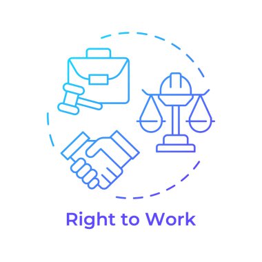 Çalışma hakkı mavi gradyan konsept simgesi. İstihdam uyumu, yönetmelik. Anlaşma, ortaklık. Yuvarlak şekil çizimi. Soyut bir fikir. Grafik tasarımı. Bilgide kullanması kolay