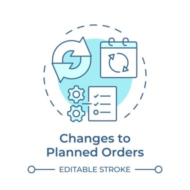 Changes to planned orders soft blue concept icon. Modifications in original production schedules. MRP output. Round shape line illustration. Abstract idea. Graphic design. Easy to use in article clipart