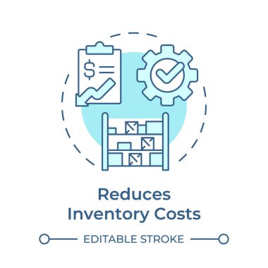 Reduces inventory costs soft blue concept icon. Streamlining inventory processes. Benefit of MRP II. Round shape line illustration. Abstract idea. Graphic design. Easy to use in booklet clipart