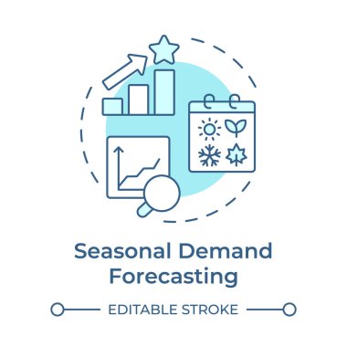 Seasonal demand forecasting soft blue concept icon. Analyzing historical sales data. Benefit of MRP II. Round shape line illustration. Abstract idea. Graphic design. Easy to use in booklet clipart