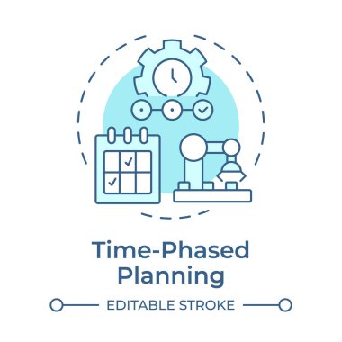 Time phased planning soft blue concept icon. Manufacturing timelines. SAP consumption based regulation. Round shape line illustration. Abstract idea. Graphic design. Easy to use in article clipart