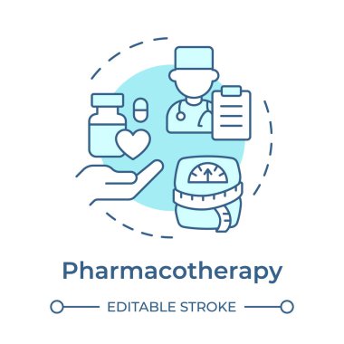 İlaç terapisi, yumuşak mavi konsept ikonu. İlaç reçetesi, ilaçlar. Ağırlık ölçümü. Yuvarlak şekil çizimi. Soyut bir fikir. Grafik tasarımı. Bilgide kullanması kolay