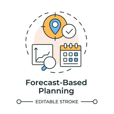 Tahmin tabanlı planlama çok renkli konsept simgesi. İstatistiksel modeller. Tüketim analizleriyle SAP düzenlemesi. Yuvarlak şekil çizimi. Soyut bir fikir. Grafik tasarımı. Kitapçıkta kullanması kolay