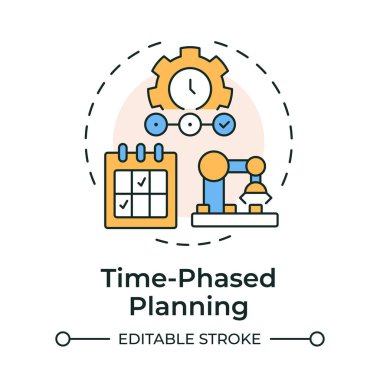 Time phased planning multi color concept icon. Manufacturing timelines. SAP consumption based regulation. Round shape line illustration. Abstract idea. Graphic design. Easy to use in article clipart