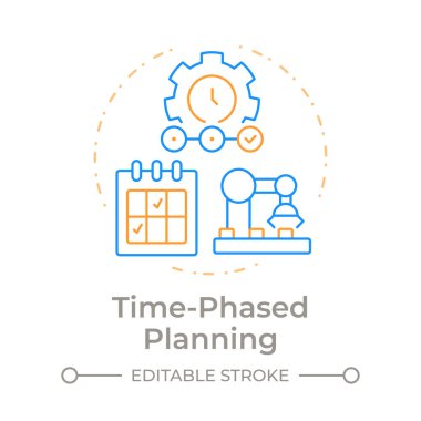 Time phased planning duo tone concept icon. Manufacturing timelines. SAP consumption based regulation. Round two color outline illustration. Abstract vector design. Easy to use in article clipart