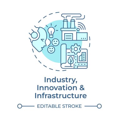 Sanayi, yenilik ve altyapı yumuşak mavi kavram ikonu. Modern teknoloji. Yuvarlak şekil çizimi. Soyut bir fikir. Grafik tasarımı. Bilgide ve sunumda kullanması kolay