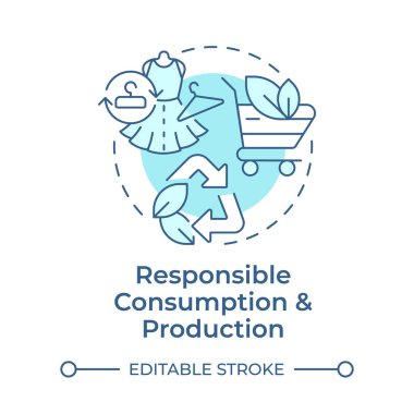 Sorumlu tüketim ve üretim yumuşak mavi konsept ikonu. Ekoloji koruma, geri dönüşüm. Yuvarlak şekil çizimi. Soyut bir fikir. Grafik tasarımı. Bilgide kullanması kolay