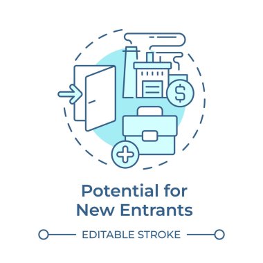 Potential for new entrants soft blue concept icon. Difficult with entering industry. Porter 5 forces. Round shape line illustration. Abstract idea. Graphic design. Easy to use in article clipart