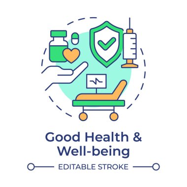 Sağlık ve refah çok renkli konsept ikonu olmak. İlaç tedavisi, ilaç tedavisi. Yuvarlak şekil çizimi. Soyut bir fikir. Grafik tasarımı. Bilgide ve sunumda kullanması kolay