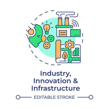 Sanayi, yenilik ve altyapı çok renkli konsept ikonu. Modern teknoloji. Yuvarlak şekil çizimi. Soyut bir fikir. Grafik tasarımı. Bilgide ve sunumda kullanması kolay