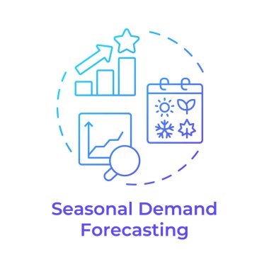 Seasonal demand forecasting blue gradient concept icon. Analyzing historical sales data. Benefit of MRP II. Round shape line illustration. Abstract idea. Graphic design. Easy to use in booklet clipart