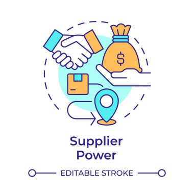 Tedarikçi güç çok renkli konsept simgesi. Etki fiyatı ve sağlanan hizmetlerin koşulları. Porter 5 gücü. Yuvarlak şekil çizimi. Soyut bir fikir. Grafik tasarımı. Broşürde kullanması kolay