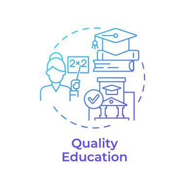 Kaliteli eğitim mavi gradyan konsept simgesi. Profesyonel öğretmen, mezuniyet. Yetenek geliştirme. Yuvarlak şekil çizimi. Soyut bir fikir. Grafik tasarımı. Bilgide kullanması kolay